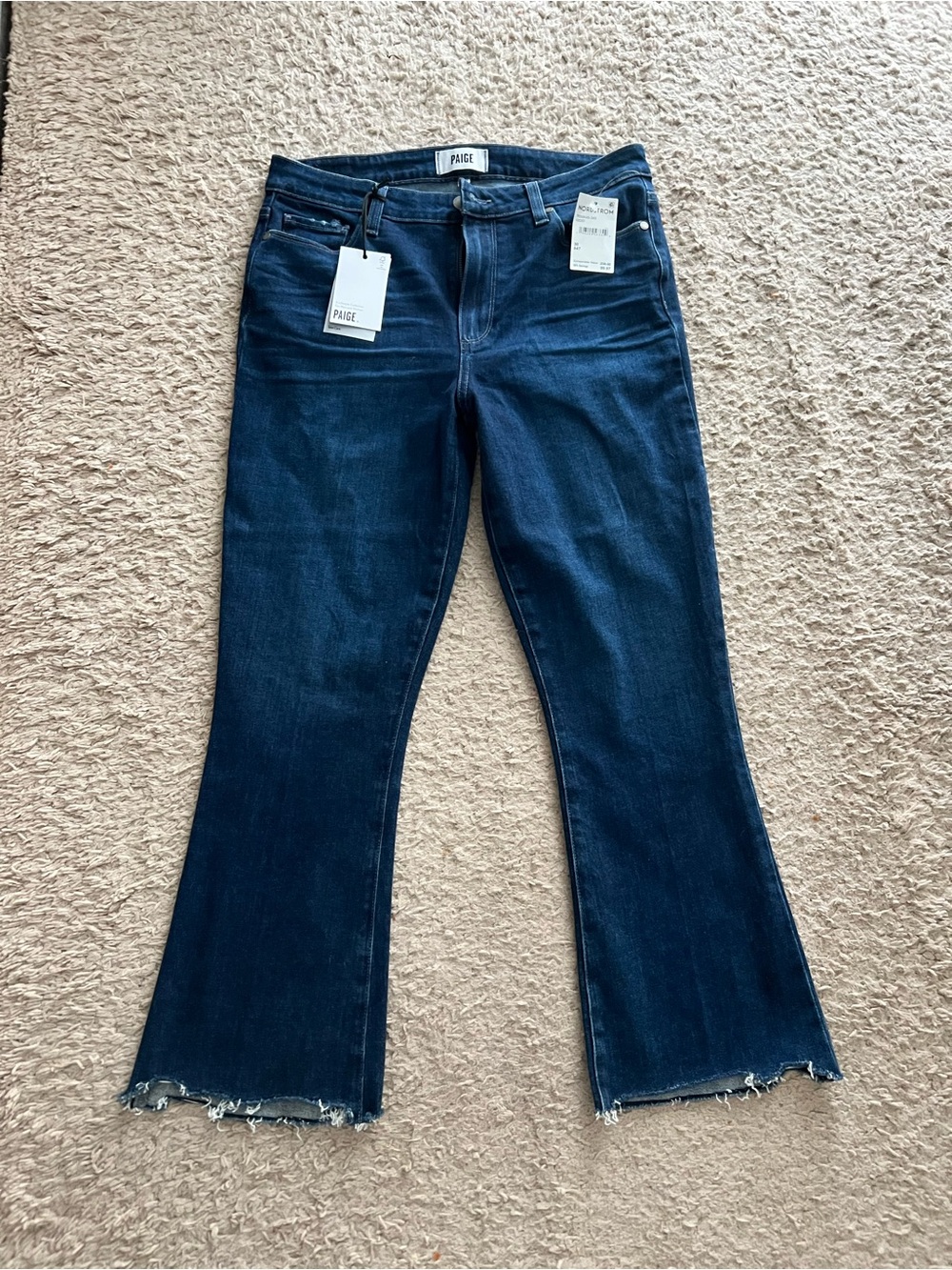 PAIGE Dark Indigo Cropped Flare Jeans